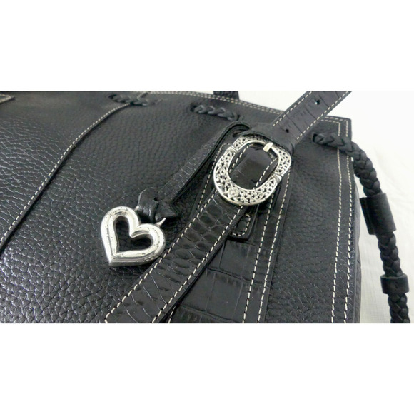 BRIGHTON Black Pebble Leather Shoulder Bag Tote Filigree Buckle Satchel SW Liner - Picture 10 of 16